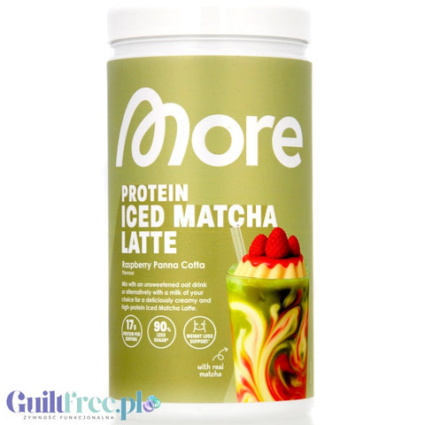 More Nutrition Protein Iced Matcha Latte Raspberry Panna Cotta 500g - proteinowa zielona herbata matcha bez cukru 17g białka
