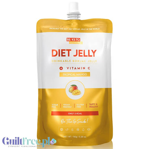 BeKeto Diet Konjac Jelly, Tropical Mango 3kcal - dietetyczna galaretka do picia bez cukru