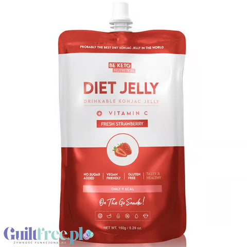 BeKeto Diet Konjac Jelly, Fresh Strawberry 6kcal - dietetyczna galaretka do picia bez cukru