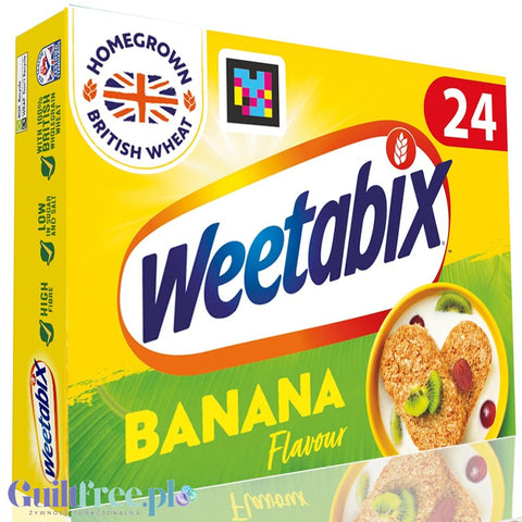 Weetabix Banana 24 sztuki - prasowane pełnoziarniste płatki śniadaniowe w brykietach z żelazem i witaminami