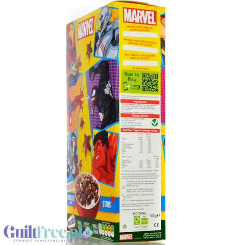 Weetabix Marvel Chocolate Stars - pełnoziarniste płatki śniadaniowe z żelazem i witaminami