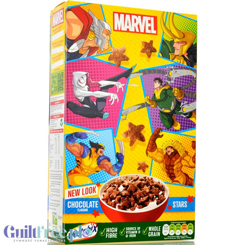 Weetabix Marvel Chocolate Stars - pełnoziarniste płatki śniadaniowe z żelazem i witaminami