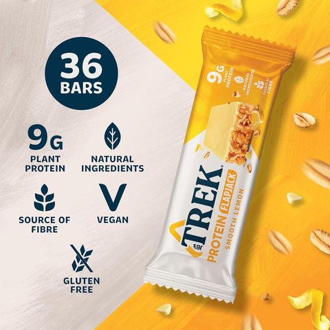 Trek Protein Flapjack Smooth Lemon - wegański bezglutenowy baton białkowy z polewą cytrynową