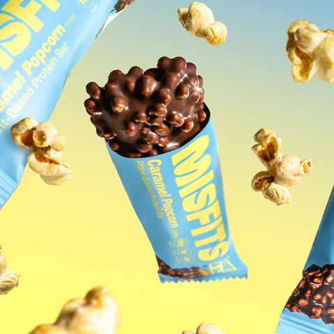 Misfits Protein Bar Caramel Popcorn - wegański baton białkowy, smak popcornu w solonym karmelu
