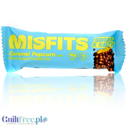 Misfits Protein Bar Caramel Popcorn - wegański baton białkowy, smak popcornu w solonym karmelu