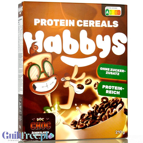 Habbys Doc Choc - proteinowe płatki śniadaniowe bez cukru 32g białka, kakaowe oponki
