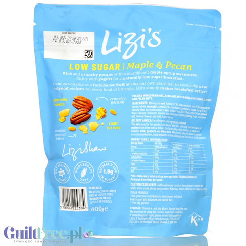 Lizis Low Sugar Maple & Pecan 400g - niskocukrowa granola niskie IG, Syrop Klonowy & Pekany