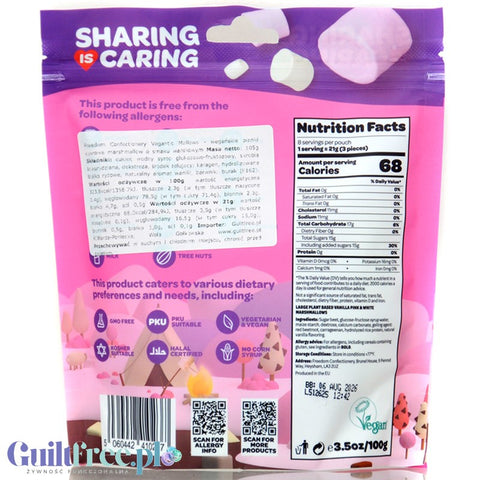 Freedom Confectionery Vegantic Mallows - wielkie wegańskie waniliowe pianki marshmallow