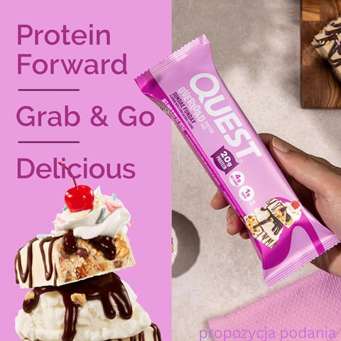 Quest Overload Sundae Funday BOX 12 szt - baton proteinowy bez cukru, 20g białka & 210kcal