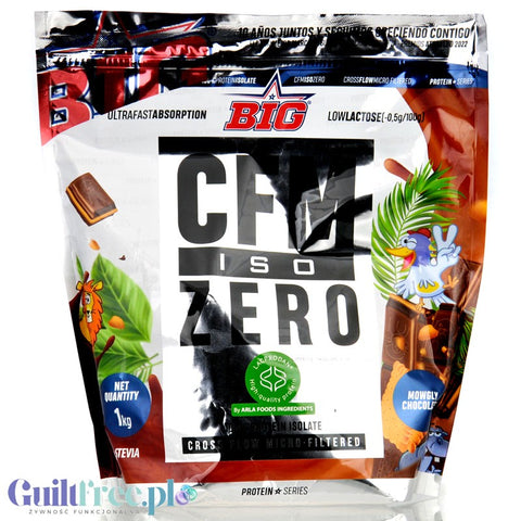 BIG® CFM ISO Zero, Mowgly Chocolate 1kg - ekskluzywna odżywka białkowa WPI CFM Lacprodan®, smak Czekolada & Herbatnik
