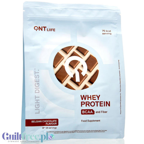 QNT Life Whey Protein Belgian Chocolate - protein supplement with fiber and BCAAs, Milk Chocolate flavor