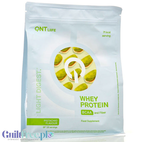 QNT Life Whey Protein Pistachio - protein supplement with fiber and BCAAs, pistachio flavor