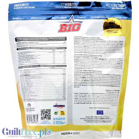 BIG® CFM ISO Zero, Vanilla & Cinnamon 1kg - ekskluzywna odżywka białkowa WPI Lacprodan® 90%, smak Mleko z Cynamonem