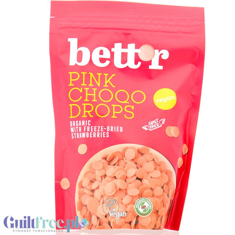 Bett'r Pink Choqo Drops - wegańskie, organiczne kropelki z białej czekolady z truskawką