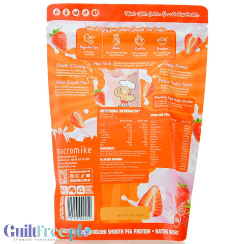 Macro Mike Pea Plant Protein, Strawberry Delight 455g - vegan turbo cream conditioner without gluten, milk or sucralose