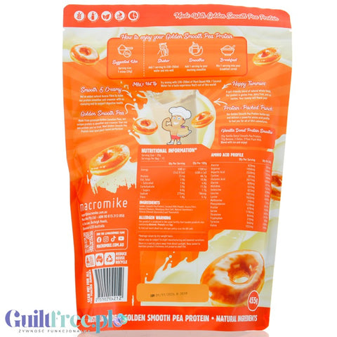 Macro Mike Pea Plant Protein, Vanilla Donut 455g - vegan turbo cream nutrition without gluten, milk or sucralose