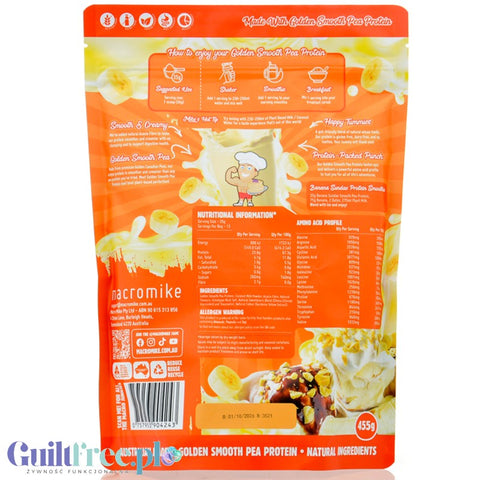 Macro Mike Pea Plant Protein, Banana Sundae 455g - wegańska turbo kremowa odżywka bez glutenu, mleka i sukralozy