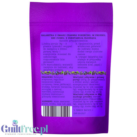 Funky Jelly Blackcurrant x 3 porcje - kwaśna galaretka bez cukru 19kcal, smak czarna porzeczka