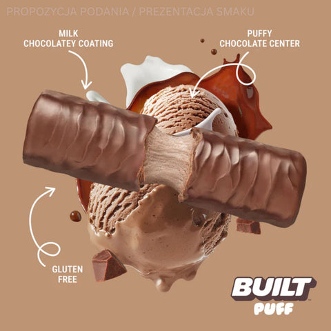 Built Bar Protein Puffs Chocolate Milkshake - protein marshmallow bar in chocolate 17g protein & 140kcal