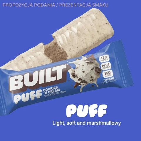 Built Bar Protein Puffs Cookies 'N Cream - protein marshmallow bar in chocolate 17g protein & 150kcal