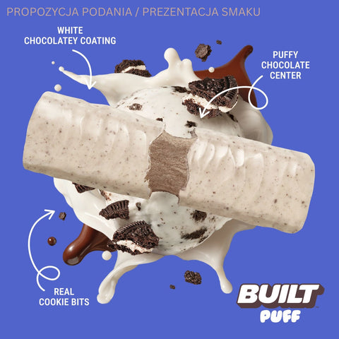 Built Bar Protein Puffs Cookies 'N Cream - protein marshmallow bar in chocolate 17g protein & 150kcal