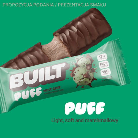 Built Bar Protein Puffs Mint Chip - marshmallow protein bar in chocolate 17g protein & 140kcal