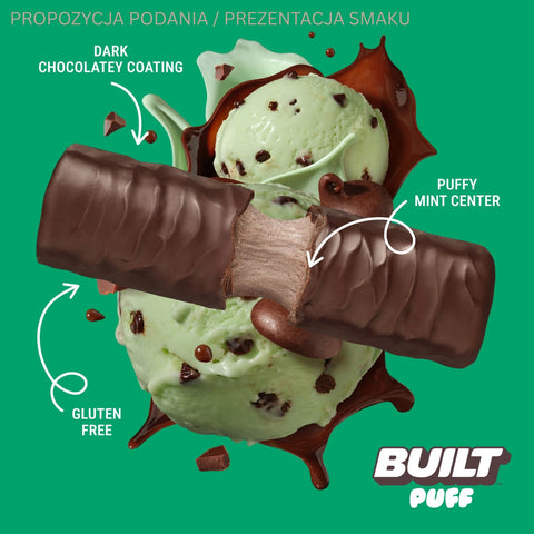 Built Bar Protein Puffs Mint Chip - marshmallow protein bar in chocolate 17g protein & 140kcal