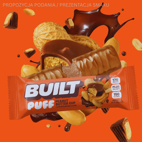 Built Bar Protein Puffs Peanut Butter Cup - protein marshmallow bar in chocolate 17g protein & 140kcal
