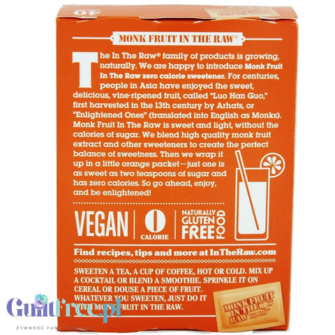 Monk Fruit in the Raw 40 sachets - natural keto sweetener zero kcal, sugar substitute 1:1