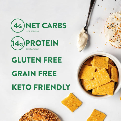 HighKey Snacks Almond Crackers Everything Spice - keto almond crackers without gluten 14g protein & 4g carbs
