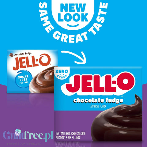 JellO Chocolate Fudge Pudding Zero Sugar - Budyń bez cukru i tłuszczu, smak czekoladowego ciasta