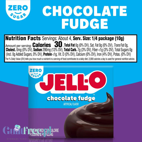 JellO Chocolate Fudge Pudding Zero Sugar - Budyń bez cukru i tłuszczu, smak czekoladowego ciasta