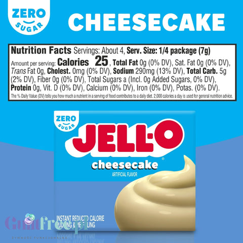 JellO Cheesecake Sugar Free - Budyń instant bez cukru i tłuszczu, instant, smak sernikowy
