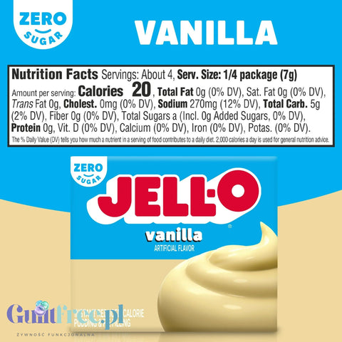 JellO Vanilla Pudding Sugar Free - Budyń bez cukru i tłuszczu instant, smak waniliowy