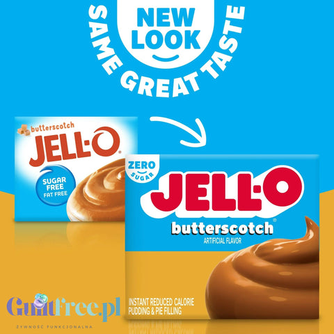 JellO Buttercotch Pudding Zero Sugar - Zero sugar & fat instant pudding, Biscuit Cookie flavor.