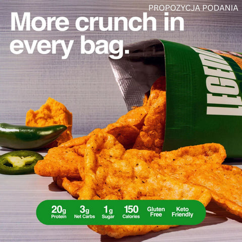 Legendary Popped Protein Chips, Jalapeno Cheddar - pikantne chipsy proteinowe 20g białka, smak Ser & Papryczka
