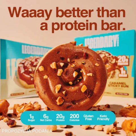 Legendary Foods Protein Sweet Roll Caramel Sticky Bun - proteinowe zawijane ciacho z karmelem i cynamonem bez cukru 20g białka