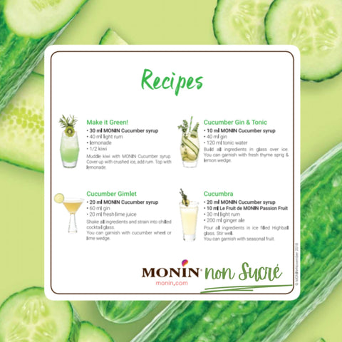 Monin Pure Non Sucré Cucumber - niesłodzony syrop koncentrat bez cukru i słodzików z naturalnymi aromatami