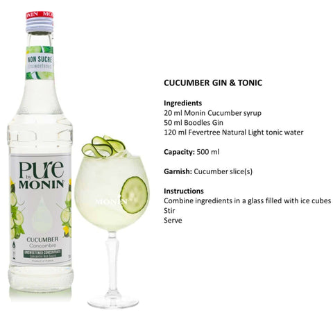 Monin Pure Non Sucré Cucumber - niesłodzony syrop koncentrat bez cukru i słodzików z naturalnymi aromatami