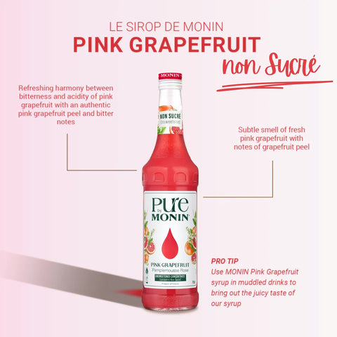 Monin Pure Non Sucré Pink Grapefruit - niesłodzony syrop koncentrat bez cukru i słodzików z naturalnymi aromatami