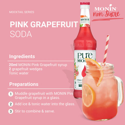 Monin Pure Non Sucré Pink Grapefruit - niesłodzony syrop koncentrat bez cukru i słodzików z naturalnymi aromatami