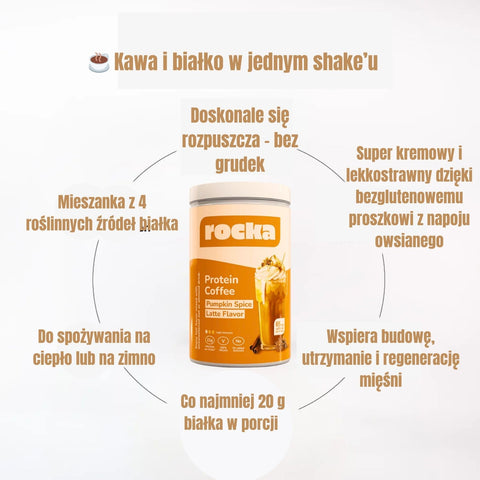 Rocka Nutrition Protein Coffee Pumpkin Spice Latte - wegańska kawa proteinowa z kofeiną bez dodatku cukru