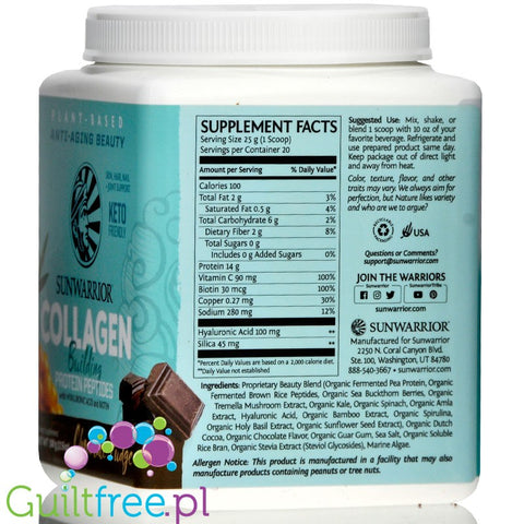 Sunwarrior Collagen Building Protein Peptides Chocolate Fudge 500g