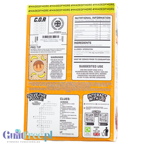 DNA Sports Cream of Rice, Banana Caramel Waffle 2kg - kleik ryżowy bez cukru, smak  Gofry z Karmelem i Bananami