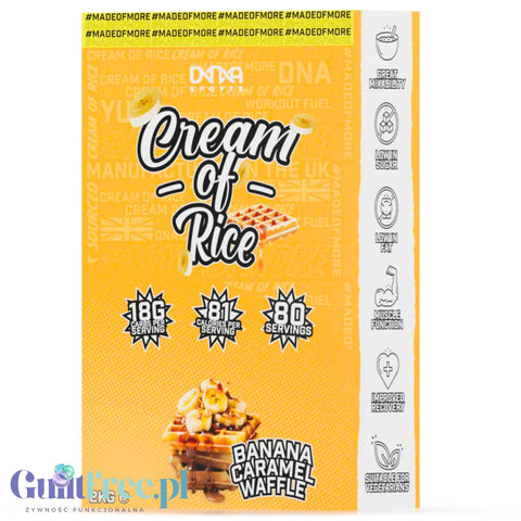 DNA Sports Cream of Rice, Banana Caramel Waffle 2kg - kleik ryżowy bez cukru, smak  Gofry z Karmelem i Bananami