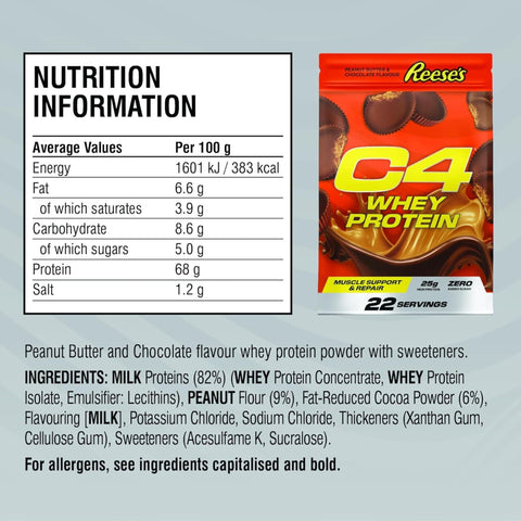C4 Whey Protein Reese’s® Peanut Butter & Chocolate 481g - jedyna oryginalna odżywka białkowa Reese's