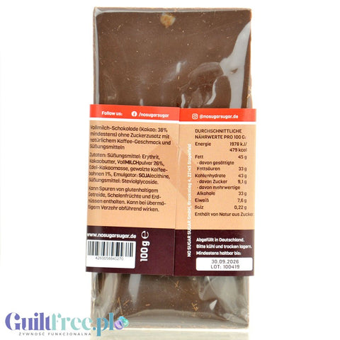 NO SUGAR SUGAR Mokka Vollmilch - artisanal coffee-milk chocolate without sugar with erythrol and stevia