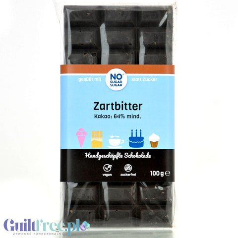 NO SUGAR SUGAR Schokolade Zartbitter 64% - artisanal sugar-free dark chocolate with erythrol and stevia
