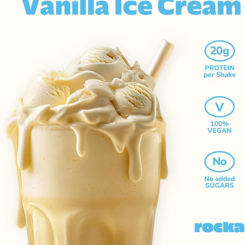 Rocka Nutrition Protein Shake Vanilla Ice Cream 0,3kg - wegańska odżywka białkowa 4 źródeł białka, Lody Waniliowe