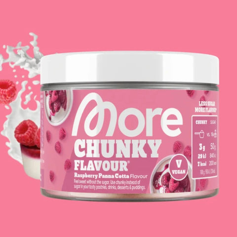 More Nutrition Chunky Flavor Raspberry Panna Cotta 150g - wegański aromat w proszku 7kcal, smak Malina & Śmietanka